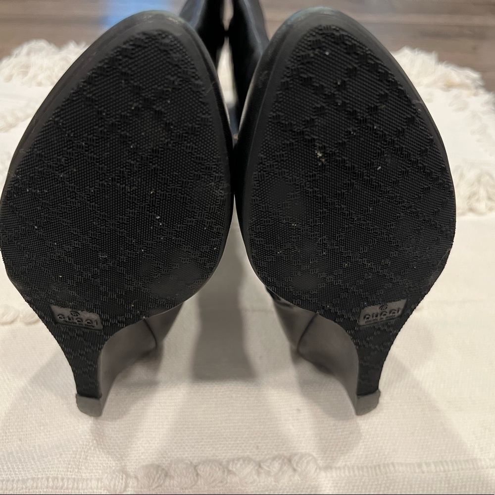 RARE Gucci Designer Black Leather Knee High Wedge Luxury Boots Size 40 - Picture 6 of 15